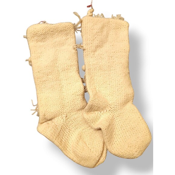 Chunky Knit Wool Christmas Stocking Ivory Bobbles & Tassels Crochet Handmade - Picture 3 of 3